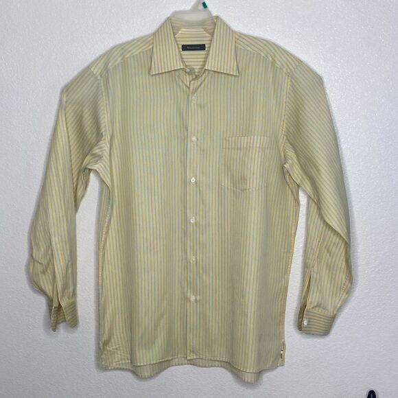 ERMENEGILDO ZEGNA Men’s Striped Light Yellow/ Light Blue Button Down Shirt XL - Picture 1 of 7
